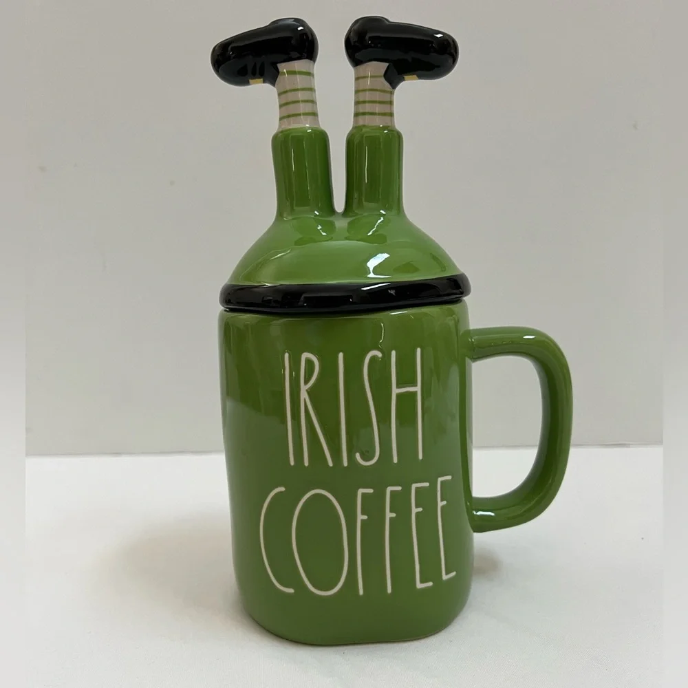 Rae Dunn Mug IRISH COFFEE With Leprechaun LID Large Coffee Cup Ceramic Cocoa Tea